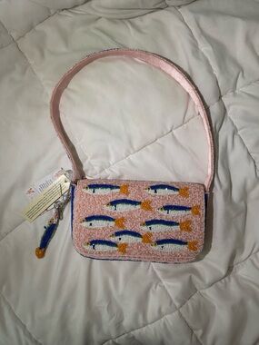 Beaded Fish Crossbody Bag - Pink